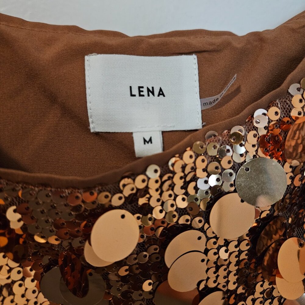 NWOT New York and Company Lena Sparkly Paillette Crop Camisole in Golden Bronze - Picture 3 of 3